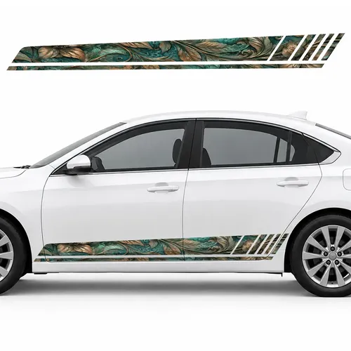 Copper Botanicals with Turquoise Patina GT racing side door stripes decals stickers for Cars