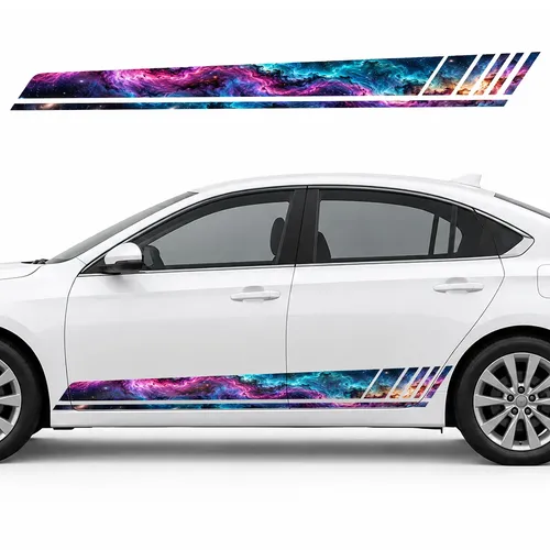 Magenta and Turquoise Nebula Panorama GT racing side door stripes decals stickers for Cars