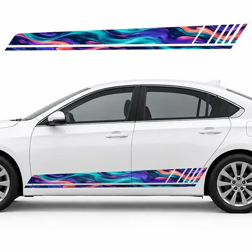 Fluid Camouflage in Violet, Turquoise and Coral GT racing side door stripes decals stickers for Cars
