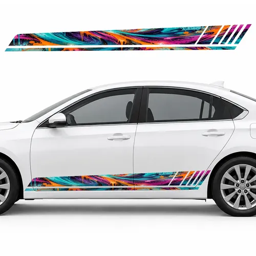 Fluid Spray Mural in Turquoise and Magenta GT racing side door stripes decals stickers for Cars