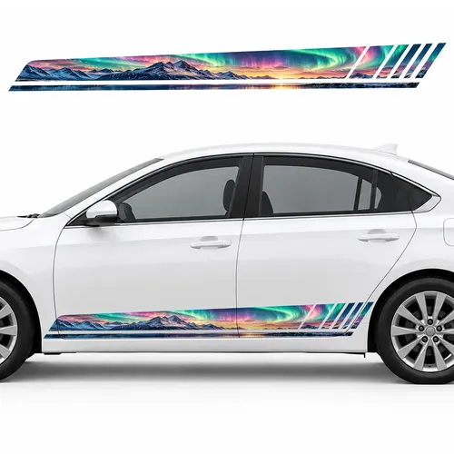 Northern Lights over a Mountain Panorama GT racing side door stripes decals stickers for Cars
