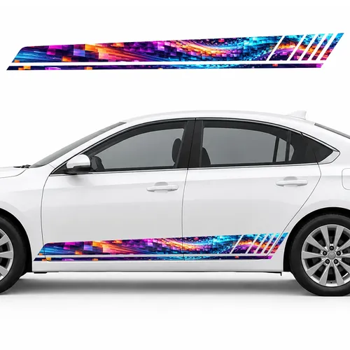 Pixel Wave of Magenta and Cyan GT racing side door stripes decals stickers for Cars