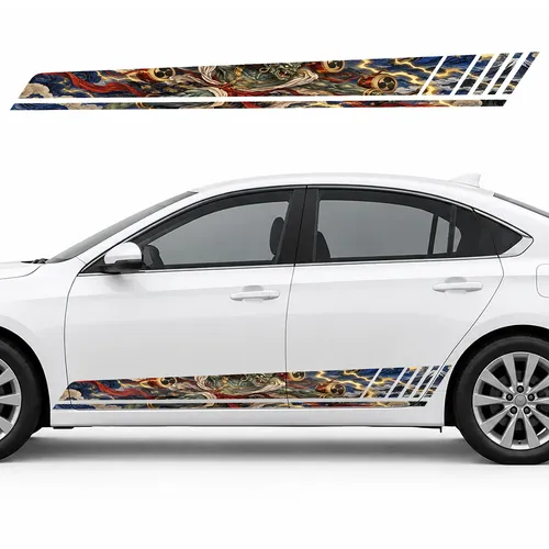 Raijin, Drums and Golden Lightning GT racing side door stripes decals stickers for Cars