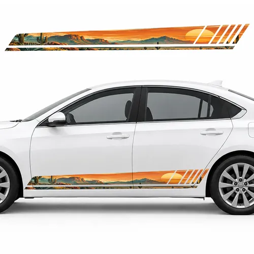 Retro Desert with Cacti under a Golden Sunset GT racing side door stripes decals stickers for Cars