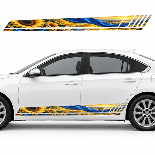 Blue and Gold Panorama with Sunflowers GT racing side door stripes decals stickers for Cars