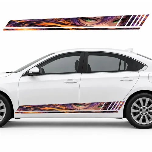 Emerald Gaze through Orange Motion GT racing side door stripes decals stickers for Cars