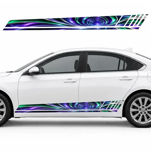 Emerald and Violet Optical Tunnel GT racing side door stripes decals stickers for Cars