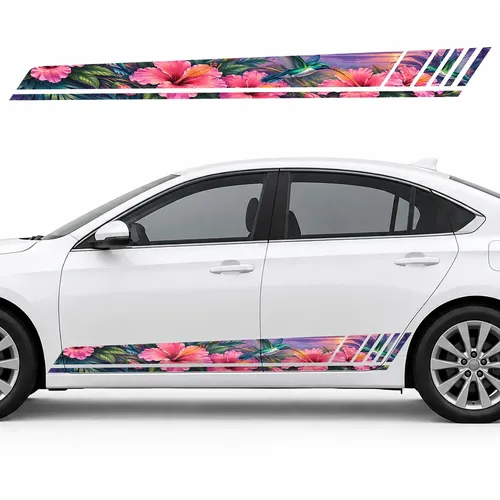 Emerald Hummingbirds over Pink Hibiscus GT racing side door stripes decals stickers for Cars