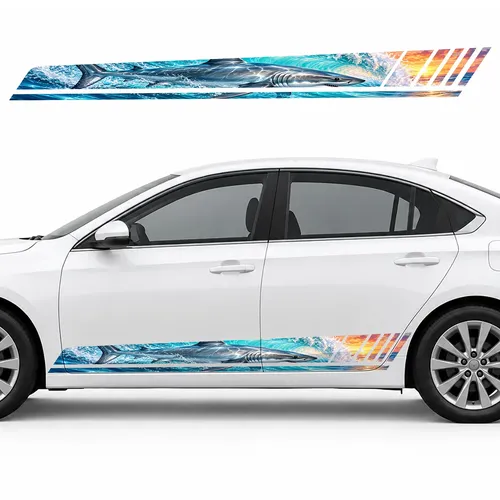 Silver Shark in a Turquoise Wave GT racing side door stripes decals stickers for Cars