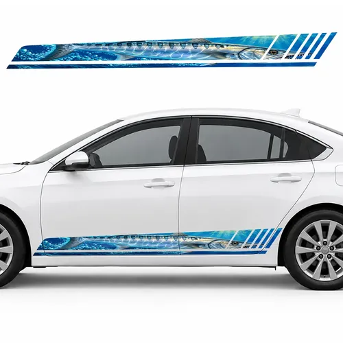 Silver Barracuda in Turquoise Water GT racing side door stripes decals stickers for Cars