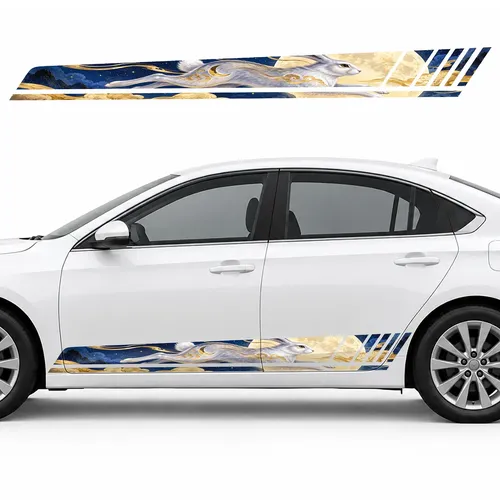 Silver Moon Rabbit in Golden Clouds GT racing side door stripes decals stickers for Cars