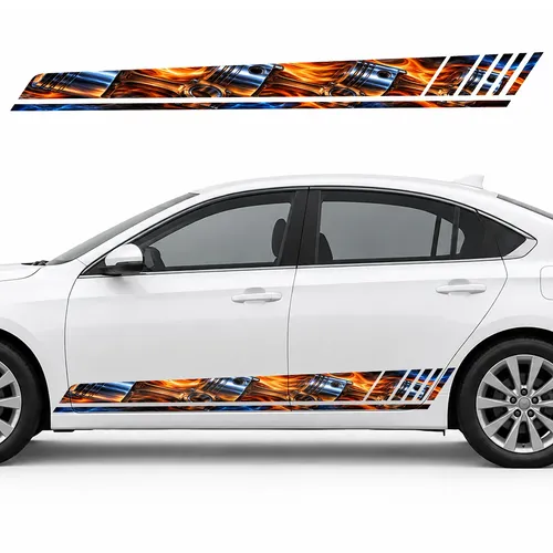 Steel Pistons in a Stream of Fire GT racing side door stripes decals stickers for Cars