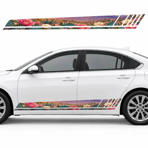 Turquoise Cacti under a Golden Sun GT racing side door stripes decals stickers for Cars