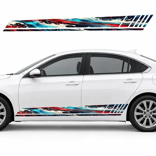 Red and Turquoise Speed Strokes GT racing side door stripes decals stickers for Cars