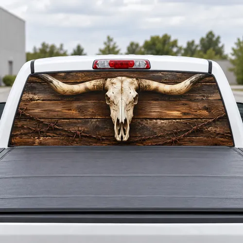 Longhorn Skull perforated rear window decal for Trucks