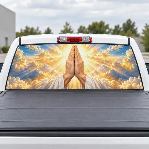 Praying Hands perforated rear window decal for Trucks