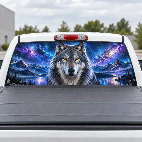 Starry Night Wolf perforated rear window decal for Trucks
