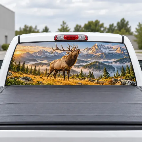 Bugling Elk perforated rear window decal for Trucks