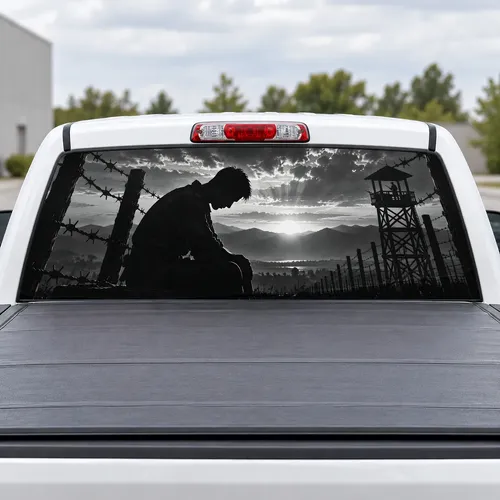 POW-MIA Remembrance perforated rear window decal for Trucks