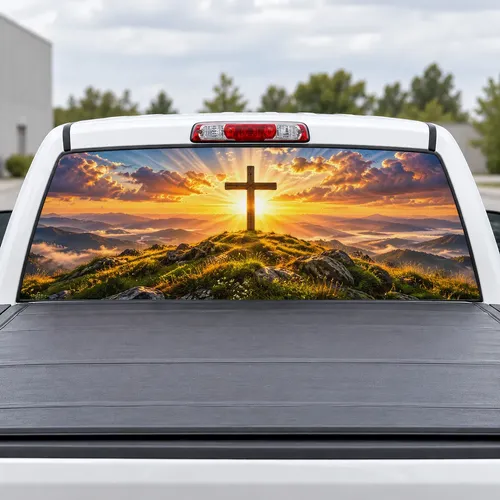 Hilltop Cross perforated rear window decal for Trucks