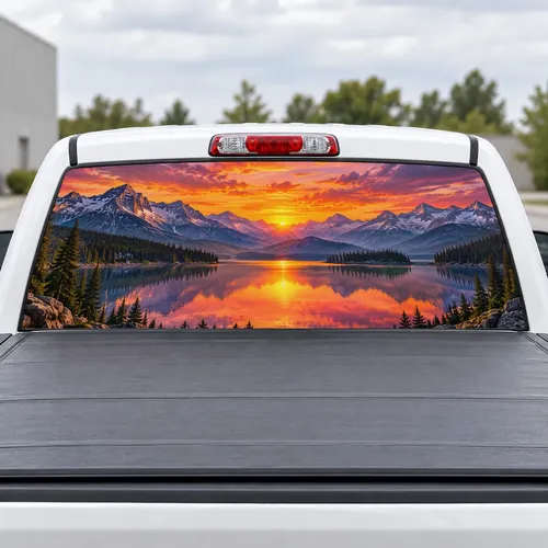 Mountain Sunset perforated rear window decal for Trucks