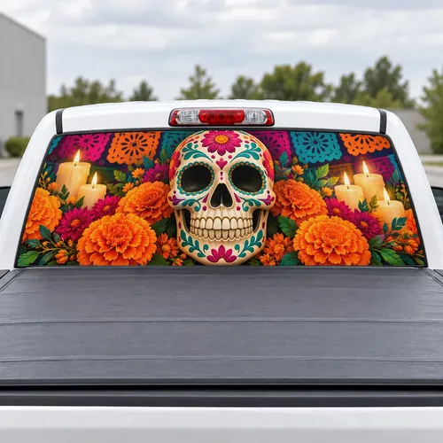 Calavera Catrina perforated rear window decal for Trucks