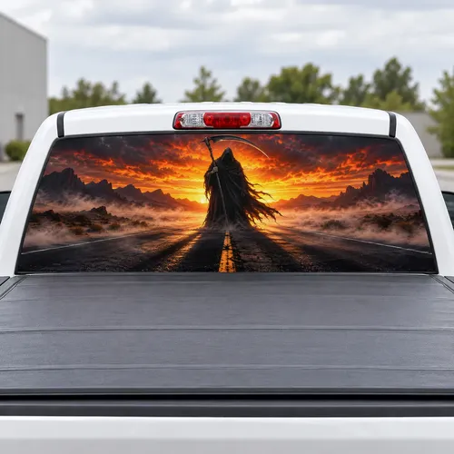 Reaper's Road perforated rear window decal for Trucks