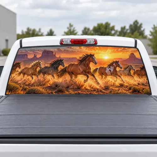 Wild Horses Run perforated rear window decal for Trucks