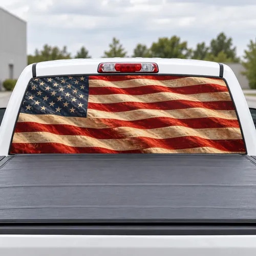 Distressed Old Glory perforated rear window decal for Trucks
