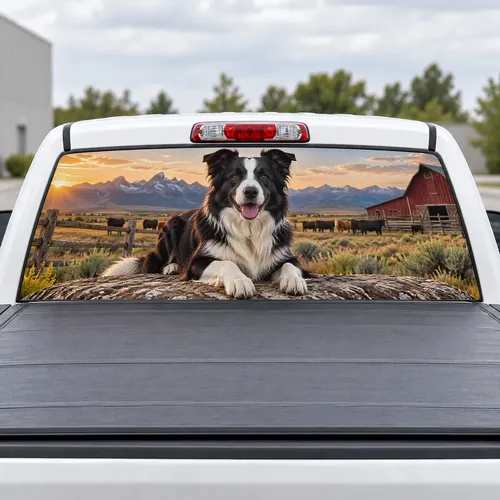 Border Collie perforated rear window decal for Trucks