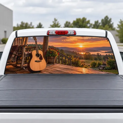 Country Guitar perforated rear window decal for Trucks