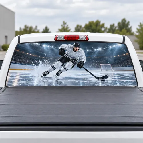 Hockey Breakaway perforated rear window decal for Trucks