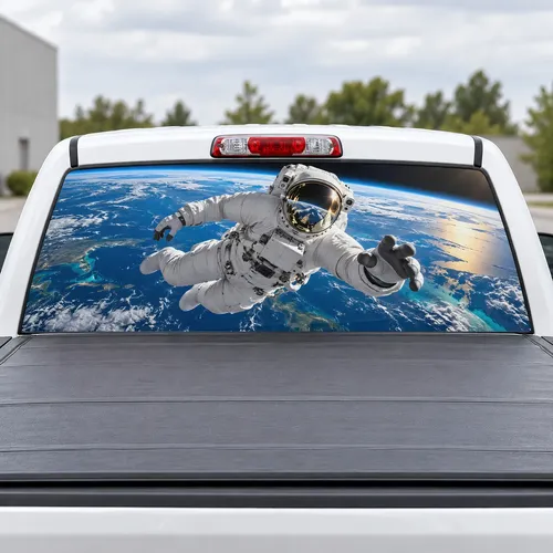 Astronaut Drift perforated rear window decal for Trucks