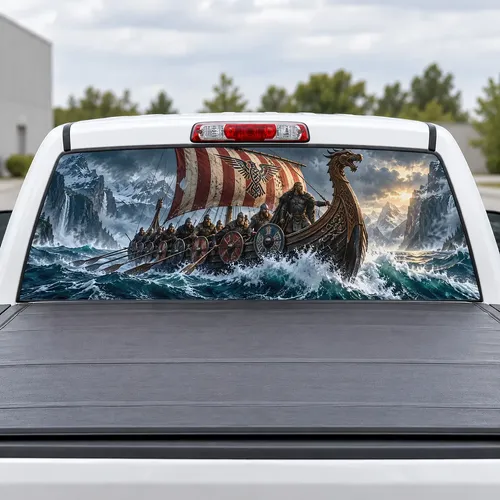 Viking Longship perforated rear window decal for Trucks