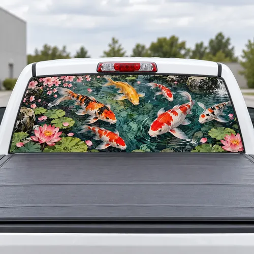Koi Pond perforated rear window decal for Trucks