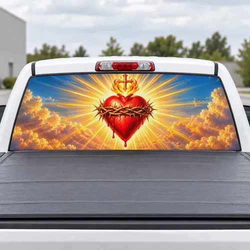 Sacred Heart perforated rear window decal for Trucks