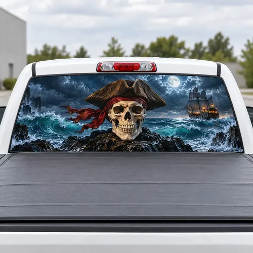 Pirate Skull perforated rear window decal for Trucks
