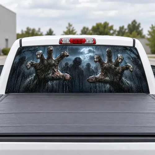 Zombie Hands perforated rear window decal for Trucks