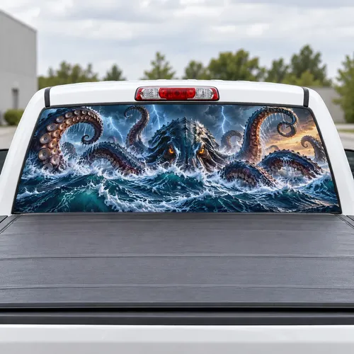 Kraken Rising perforated rear window decal for Trucks
