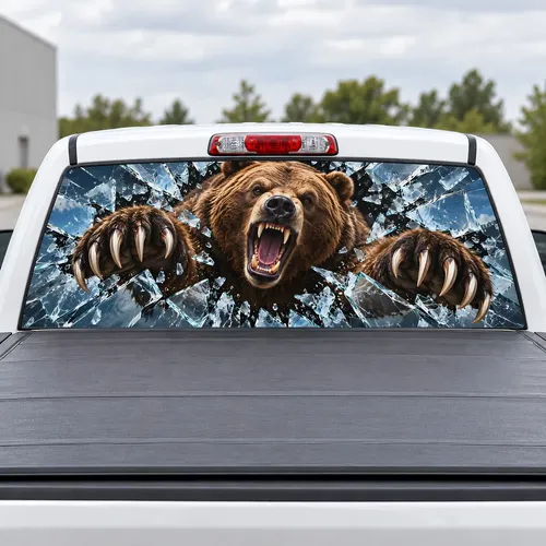 Bear Breakthrough perforated rear window decal for Trucks
