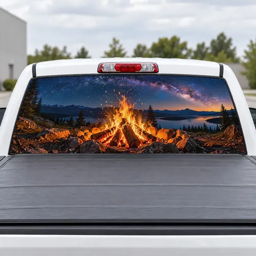 Bonfire Night perforated rear window decal for Trucks