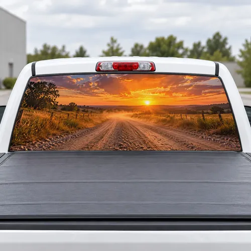 Dirt Road Sunset perforated rear window decal for Trucks