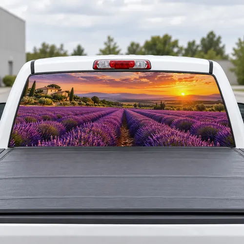 Lavender Fields perforated rear window decal for Trucks