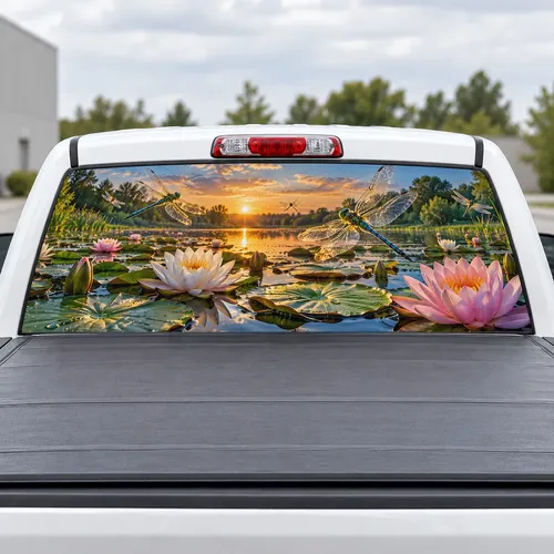 Dragonfly Pond perforated rear window decal for Trucks
