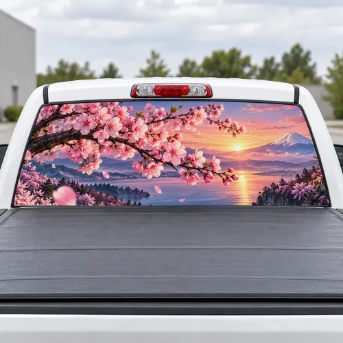 Cherry Blossom Branch perforated rear window decal for Trucks