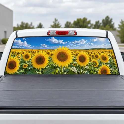 Sunflower Field perforated rear window decal for Trucks