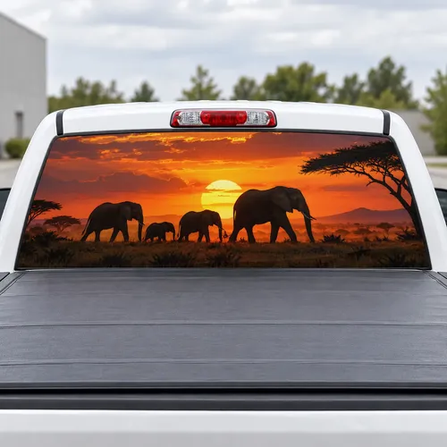Elephant Dusk perforated rear window decal for Trucks