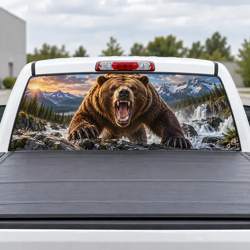Grizzly Roar perforated rear window decal for Trucks