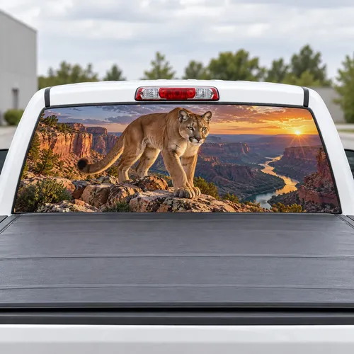 Mountain Lion perforated rear window decal for Trucks