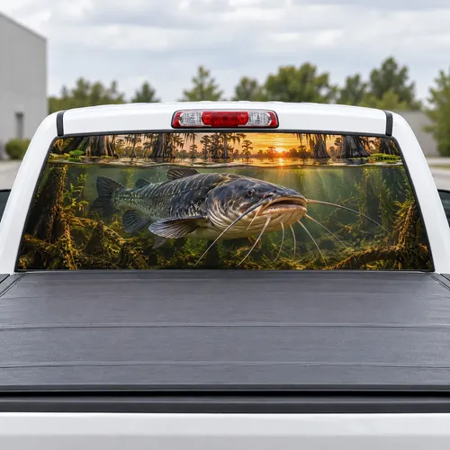 Catfish Bayou perforated rear window decal for Trucks